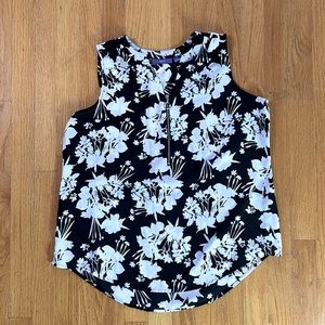 Apt. 9 Shirt Blouse Top Zipper Black White Floral Size M